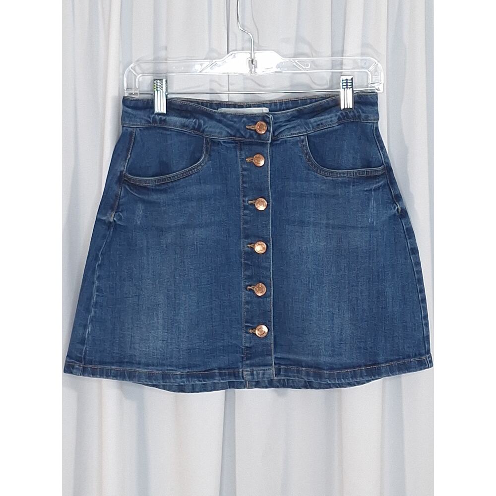 SWS Denim Co Button Front Mini Skirt Large Stretch Medium Wash Casual Festival